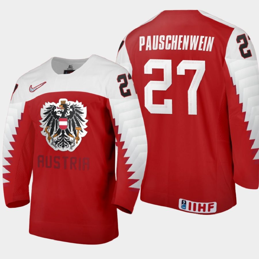 austria team julian pauschenwein 2021 iihf world junior championship away jersey red