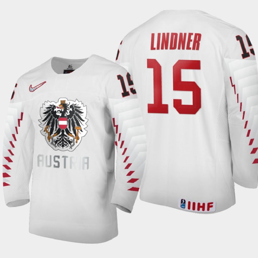 austria team luis lindner 2021 iihf world junior championship home jersey white