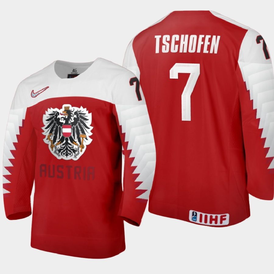 austria team marlon tschofen 2021 iihf world junior championship away jersey red