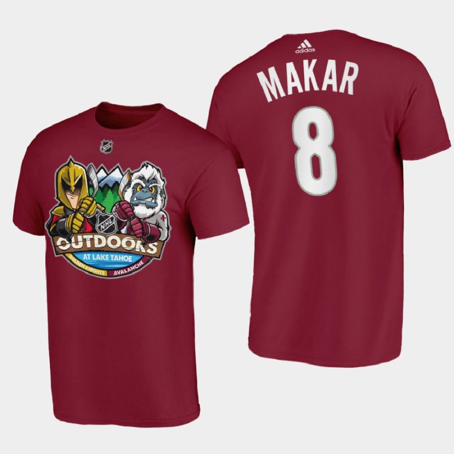 avalanche cale makar burgundy 2021 lake tahoe outdoor games mascot cartoon t shirt