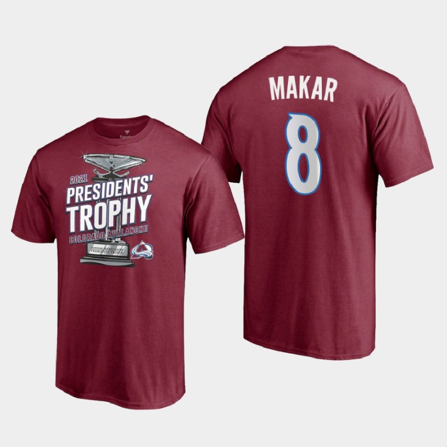 avalanche cale makar burgundy 2021 presidents trophy t shirt