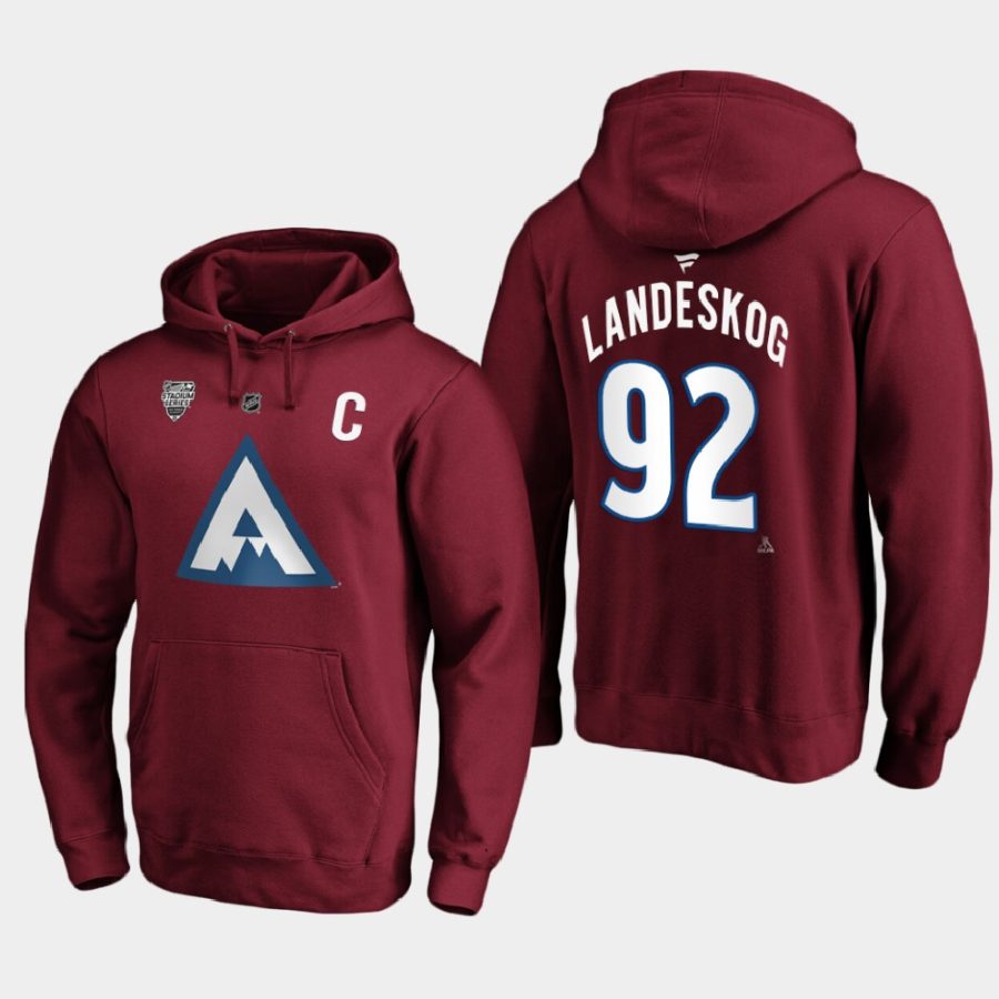 avalanche gabriel landeskog blue burgundy 2020 stadium series pullover hoodie