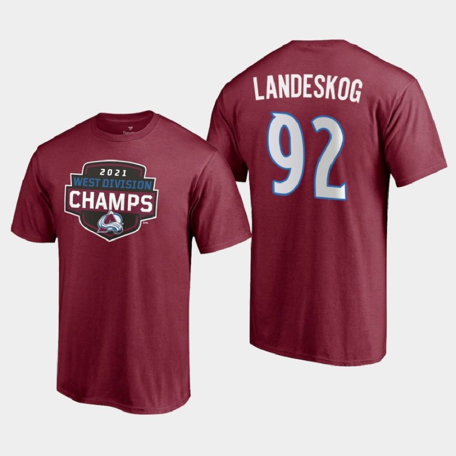 avalanche gabriel landeskog burgundy 2021 west division champions t shirt