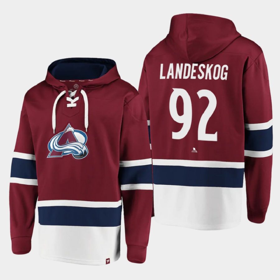 avalanche gabriel landeskog burgundy dasher player lace up hoodie