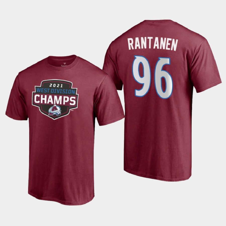 avalanche mikko rantanen burgundy 2021 west division champions t shirt