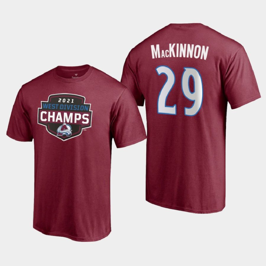 avalanche nathan mackinnon burgundy 2021 west division champions t shirt