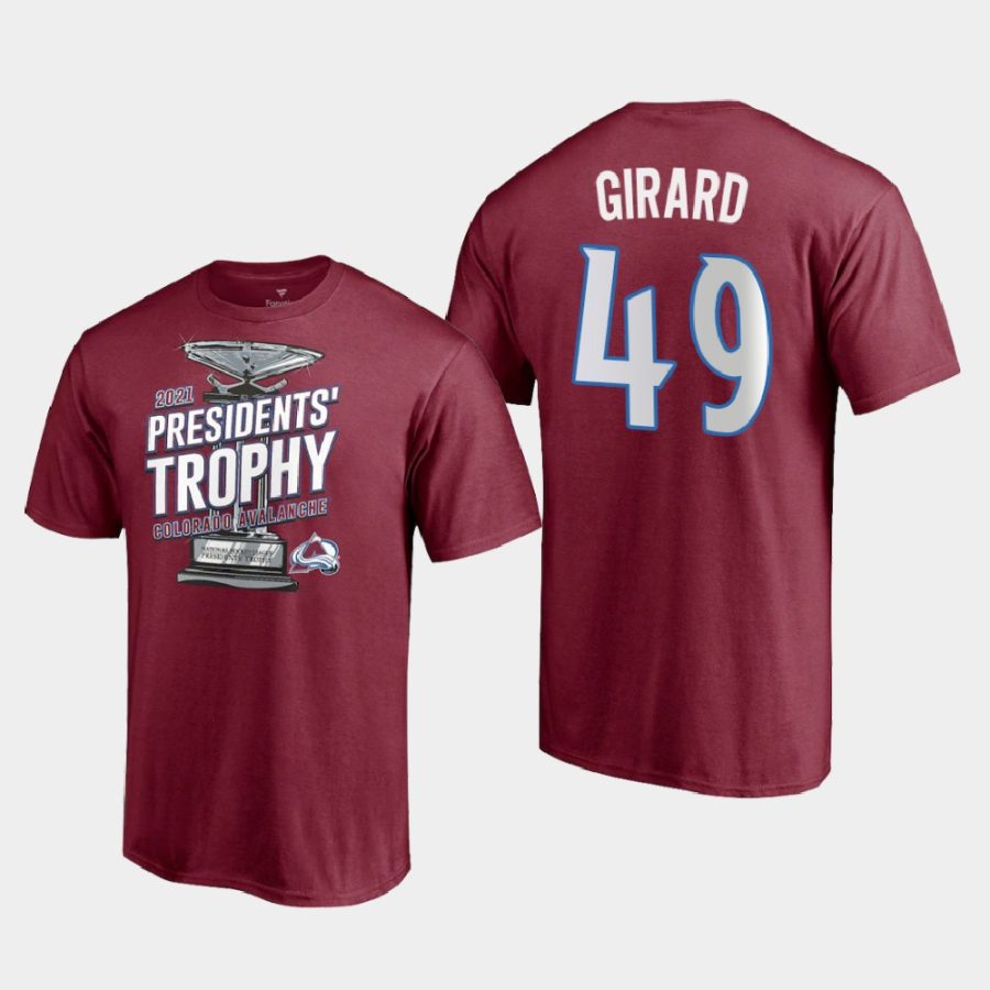 avalanche sam girard burgundy 2021 presidents trophy t shirt