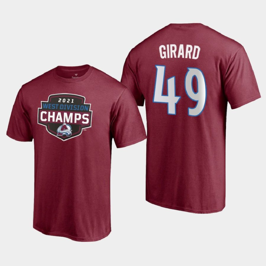 avalanche sam girard burgundy 2021 west division champions t shirt