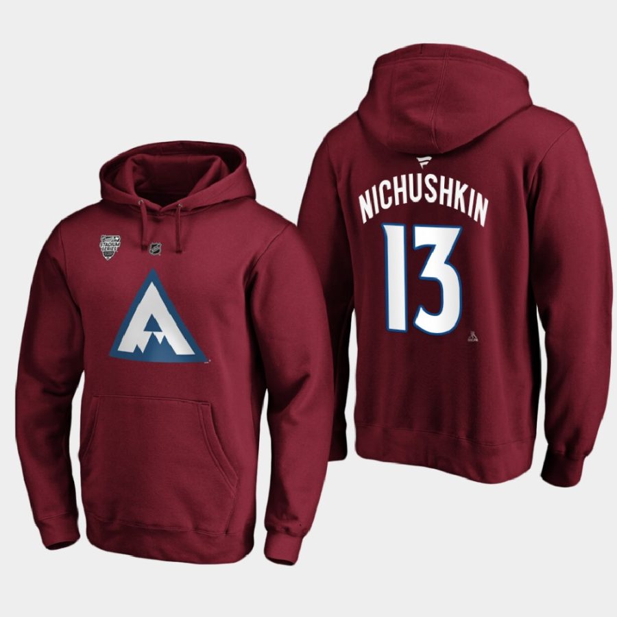 avalanche valeri nichushkin blue burgundy 2020 stadium series pullover hoodie