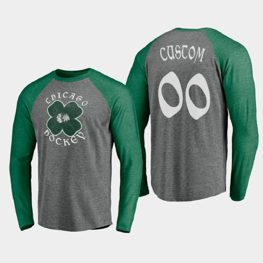 blackhawks custom gray st. patricks day celtic long sleeve raglan t shirt