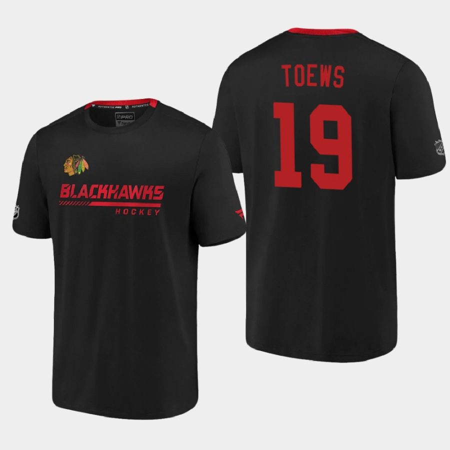 blackhawks jonathan toews black 2020 21 locker room performance authentic pro t shirt