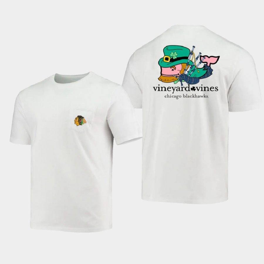 blackhawks white 2021 st. patricks day vineyard vines t shirt