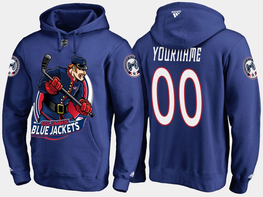 blue jackets custom cartoon team color blue hoodie