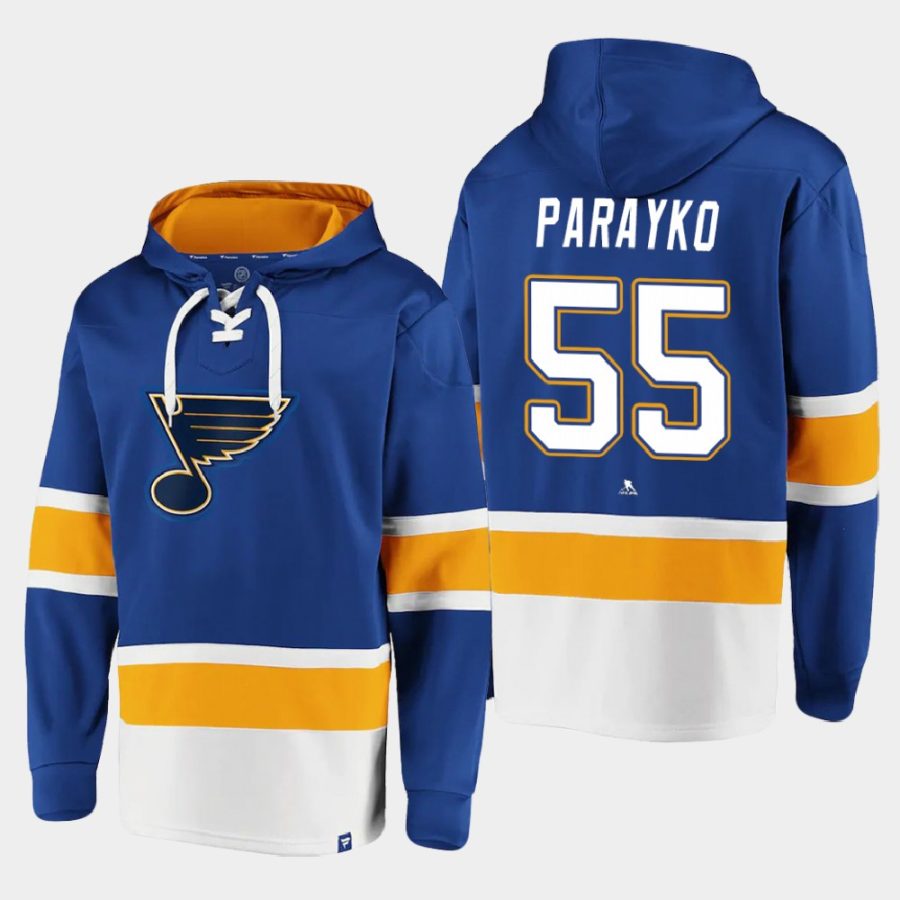 blues colton parayko blue dasher player lace up hoodie