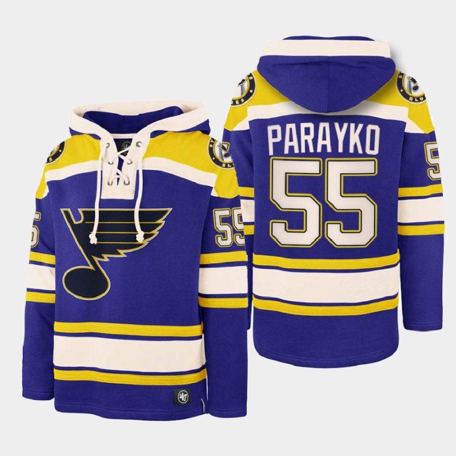 blues colton parayko blue vintage superior lacer hoodie