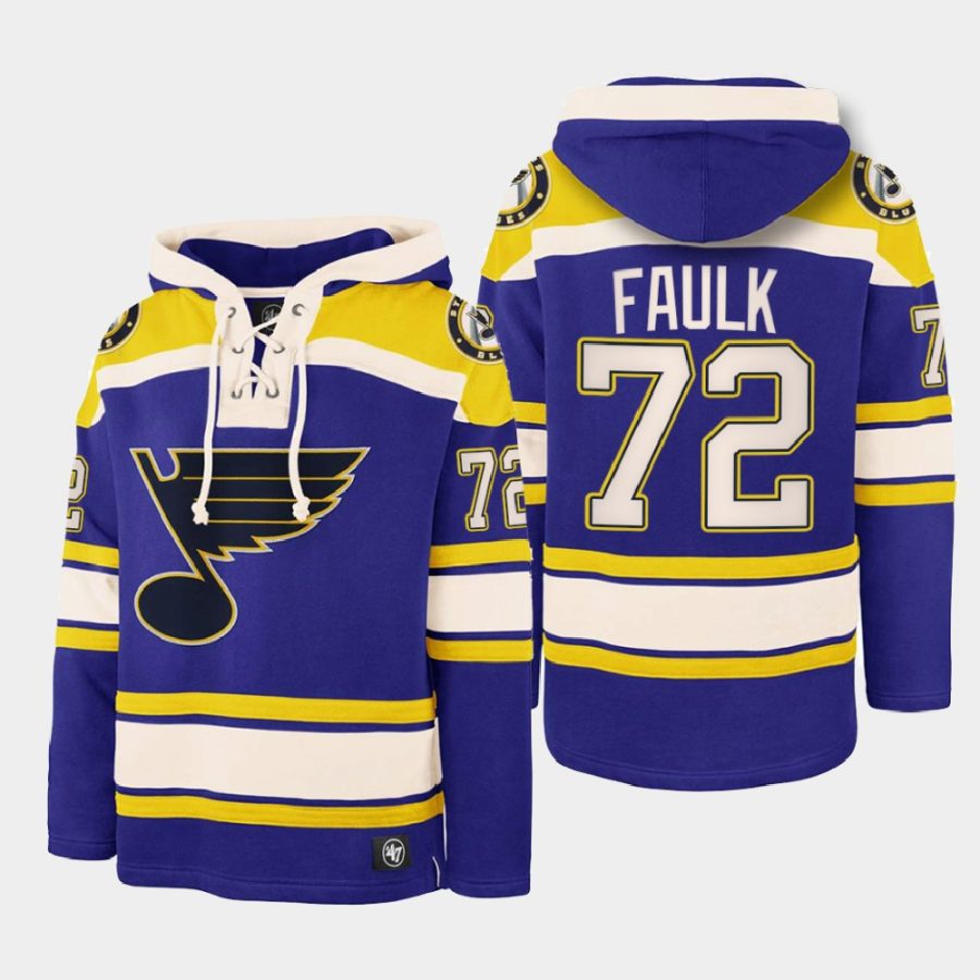 blues justin faulk blue vintage superior lacer hoodie