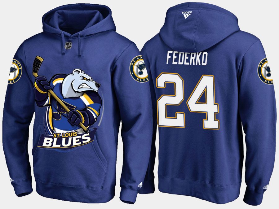 blues retiredbernie federko cartoon team color blue hoodie