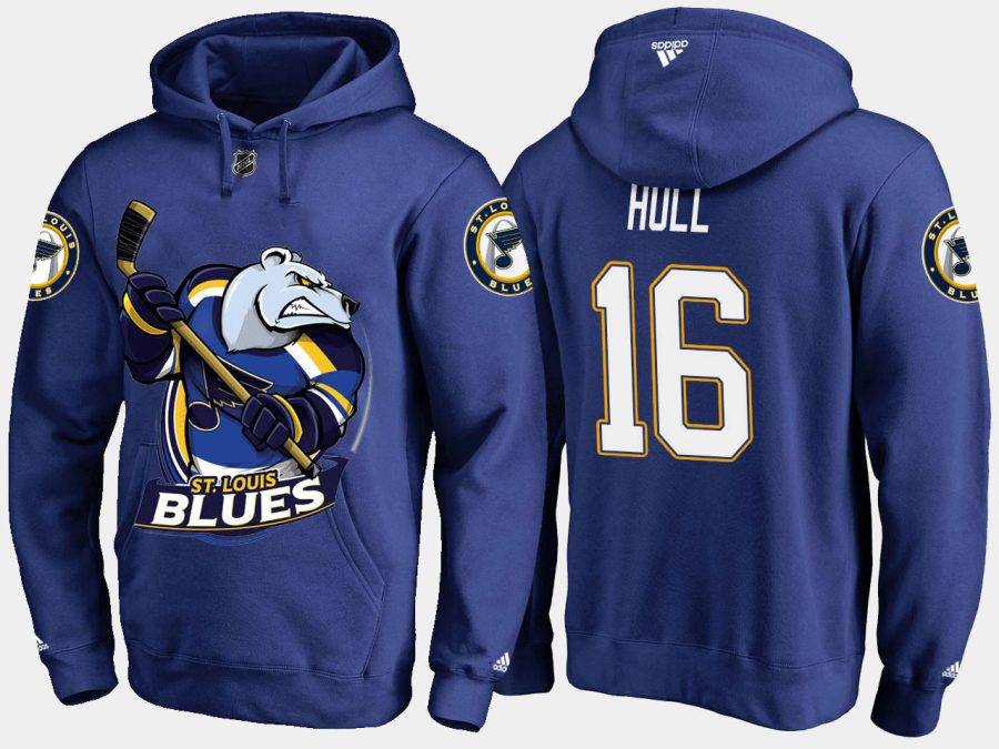 blues retiredbrett hull cartoon team color blue hoodie