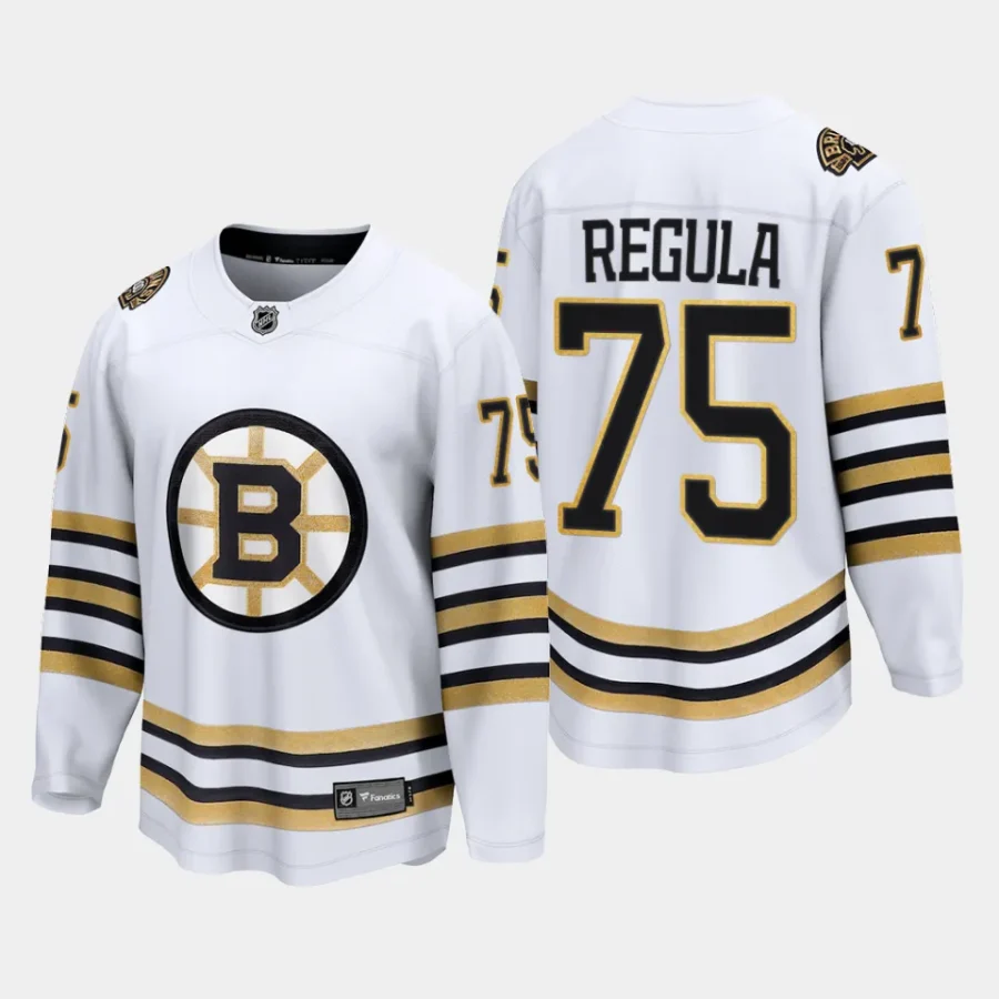 boston bruins alec regula 100th anniversary 2023 24 premier breakaway player jersey white