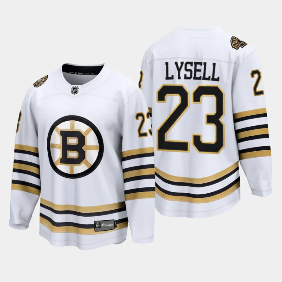 boston bruins fabian lysell 100th anniversary 2023 24 premier breakaway player jersey white