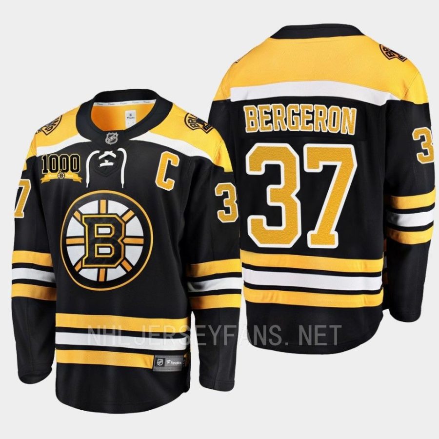 boston bruins patrice bergeron 1000 career points home jersey black