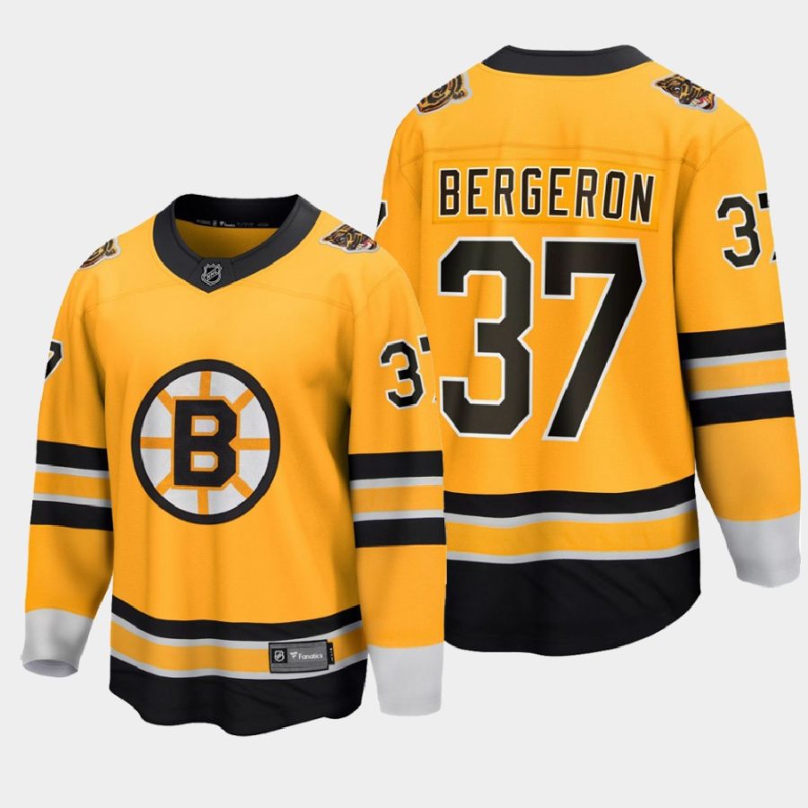 boston bruins patrice bergeron reverse retro 2020 21 breakaway player jersey gold