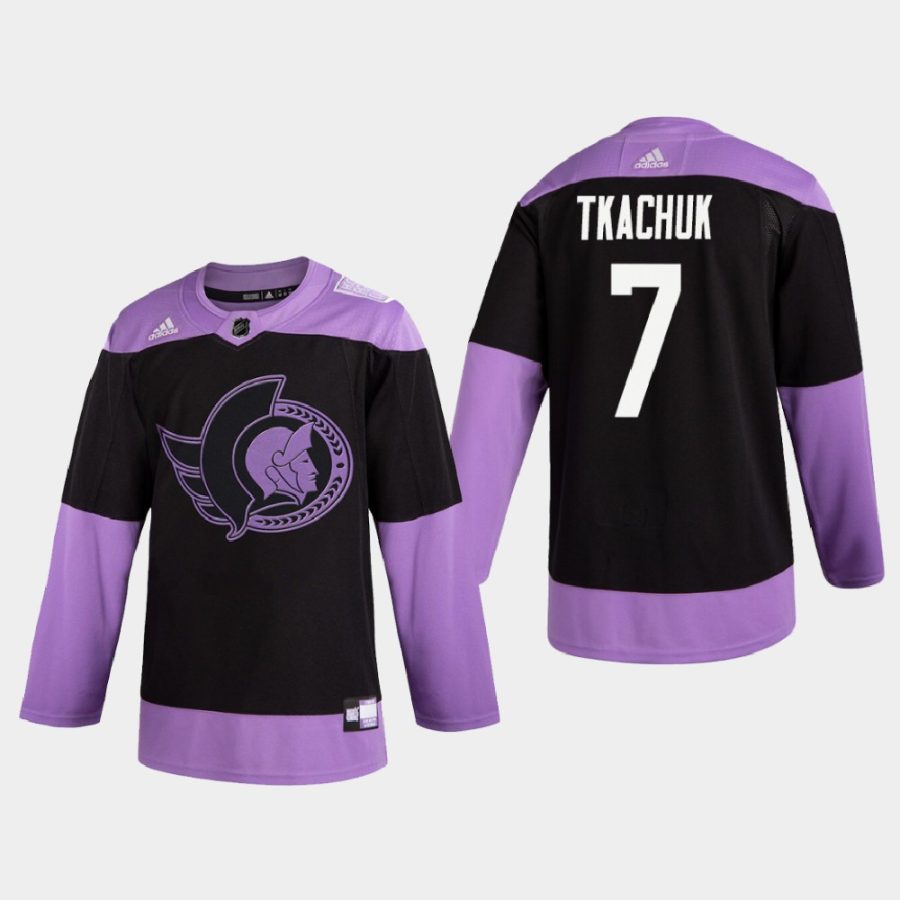 brady tkachuk senators purple 2020 hockey fights cancer 2d practice jersey