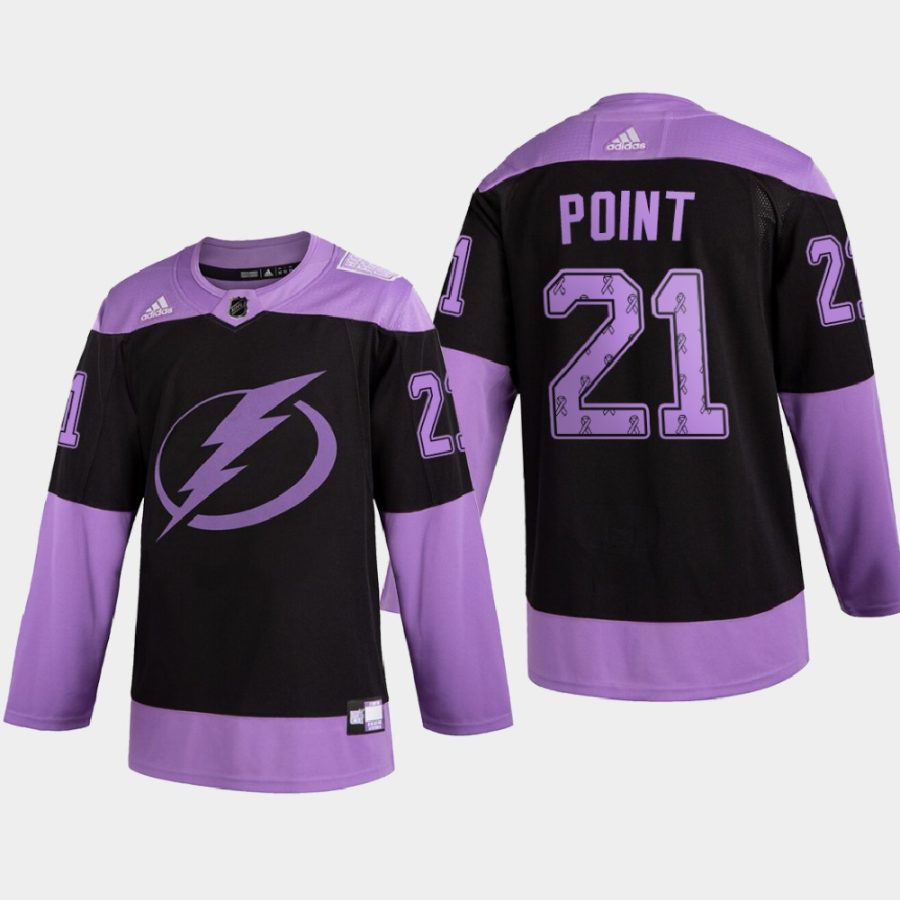 brayden point lightning black purple 2020 hockey fights cancer ribbons jersey