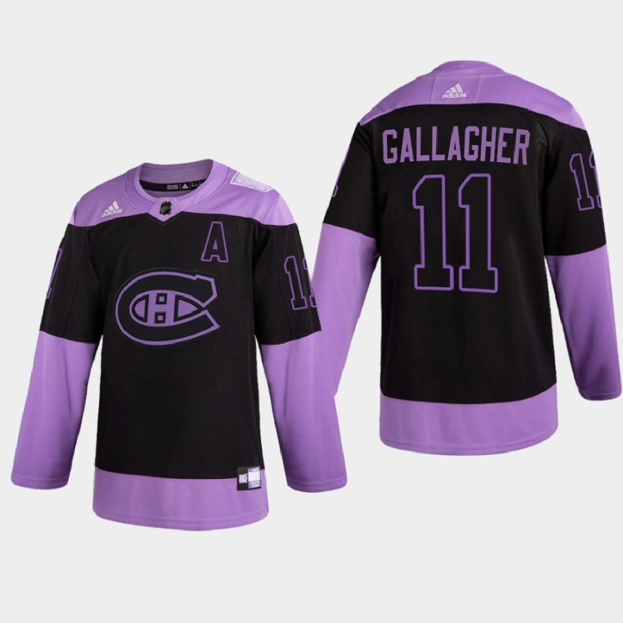 brendan gallagher canadiens purple 2021 hockey fights cancer night jersey