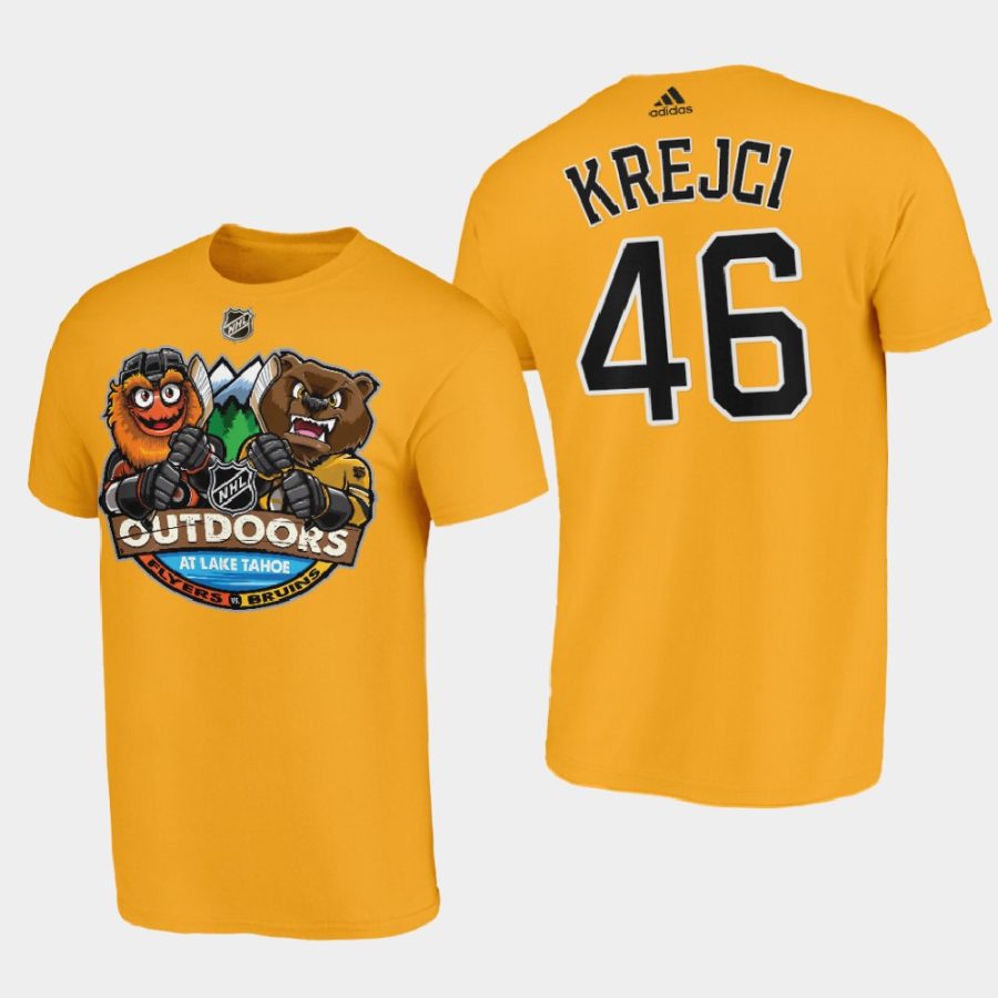 bruins david krejci yellow 2021 lake tahoe outdoor games mascot cartoon t shirt