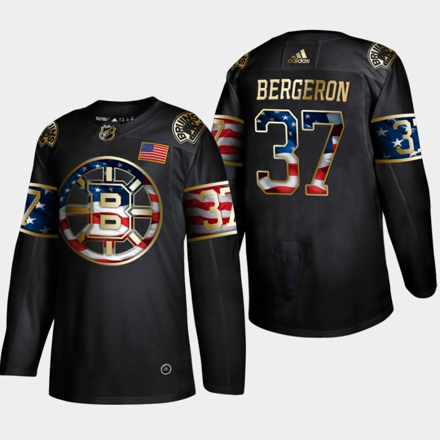 bruins patrice bergeron black independence day golden edition adidas jersey