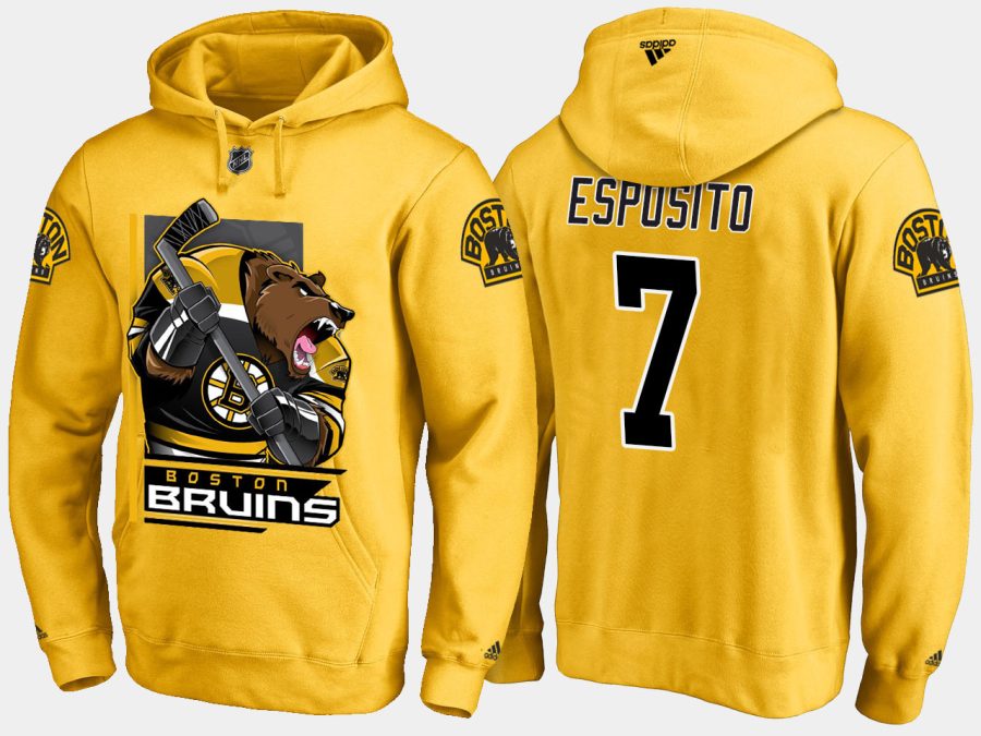 bruins retiredphil esposito cartoon team color gold hoodie