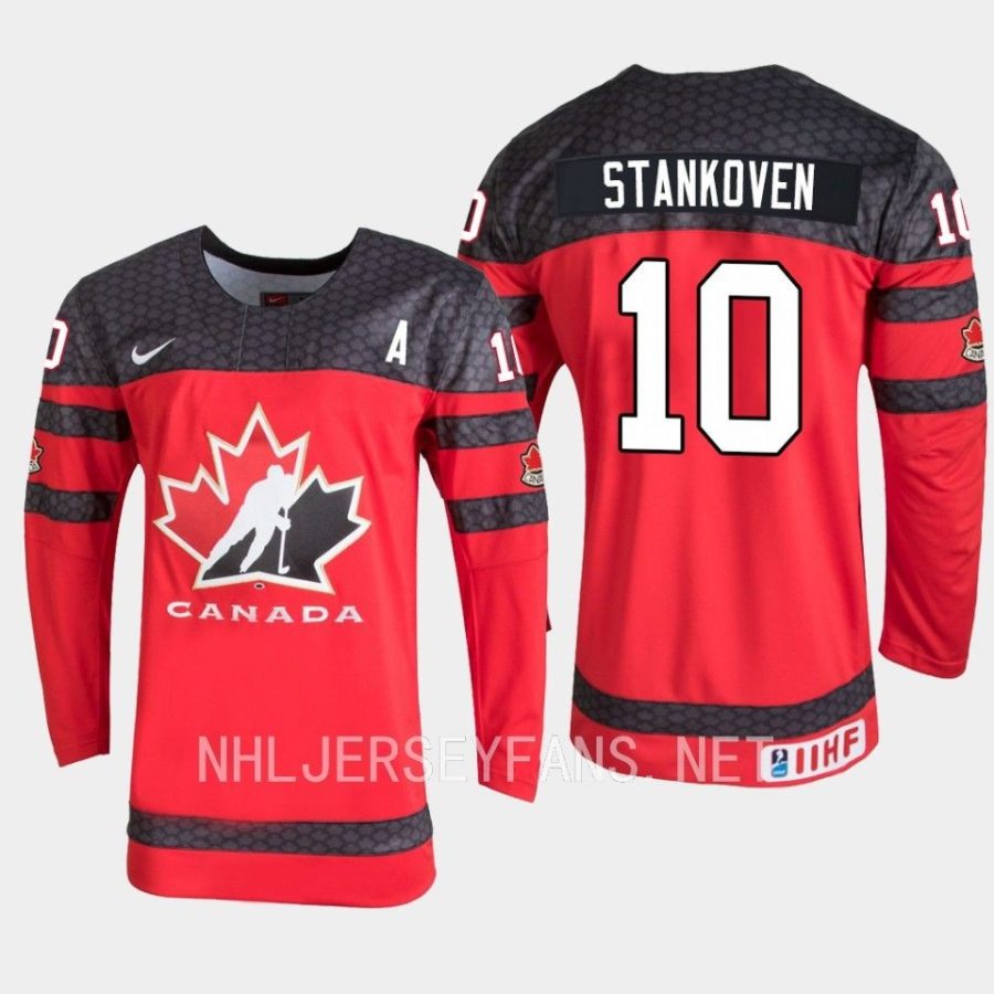 canada logan stankoven 2023 iihf world junior championship jersey red