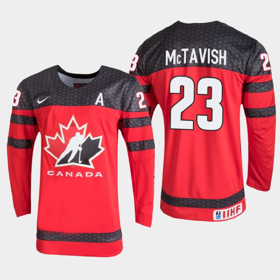 canada mason mctavish 2021 iihf u18 world championship jersey red