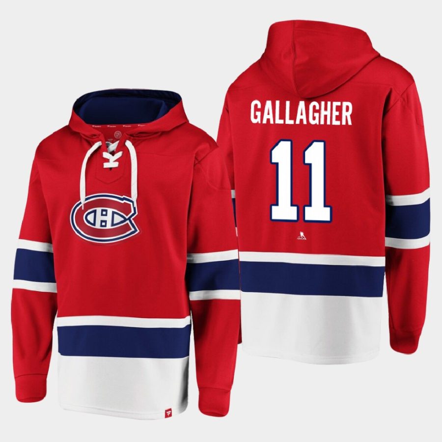 canadiens brendan gallagher red dasher player lace up hoodie