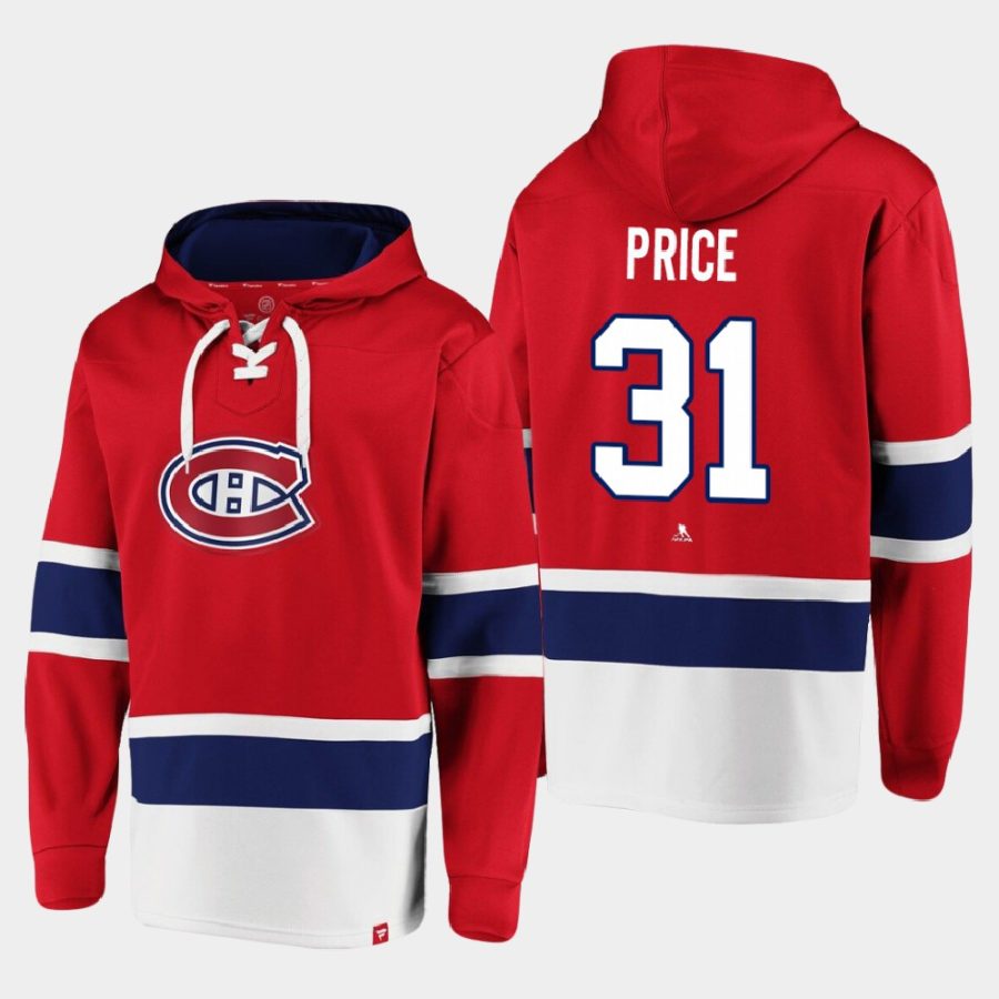 canadiens carey price red dasher player lace up hoodie