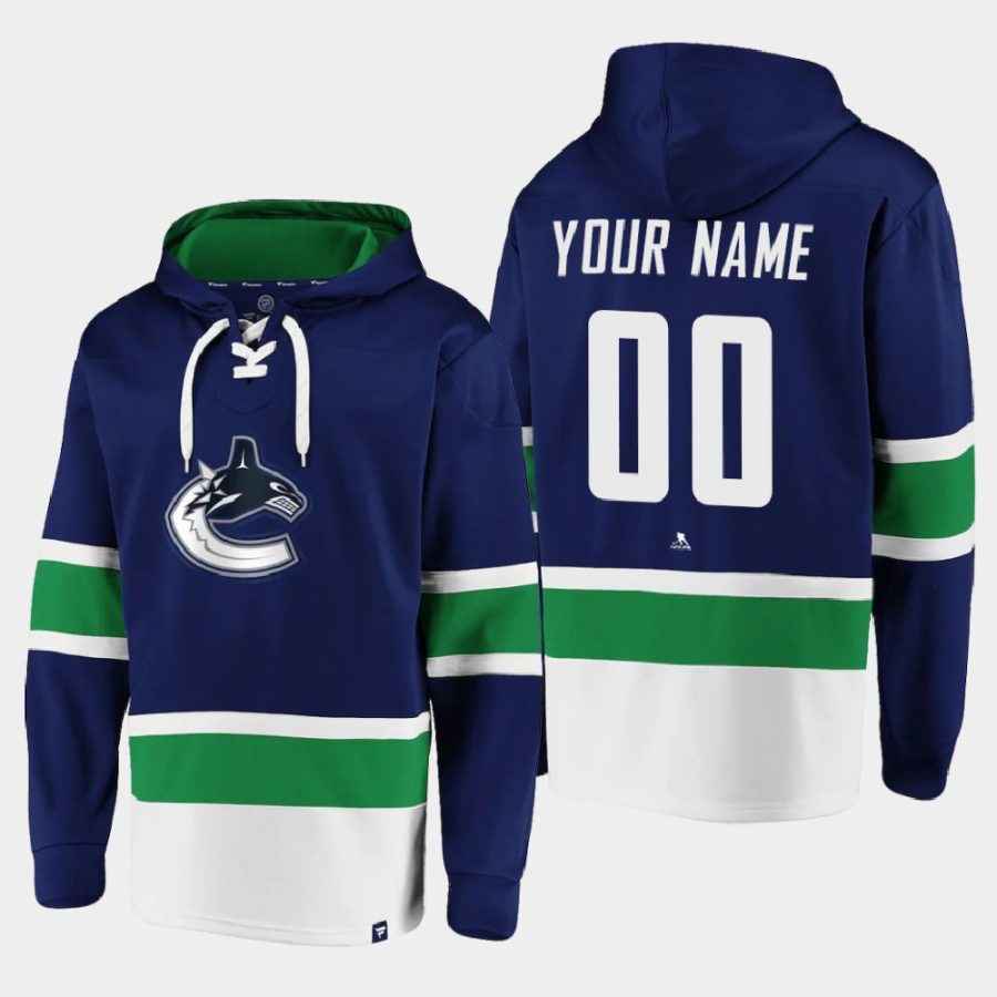 canucks custom blue dasher player lace up hoodie