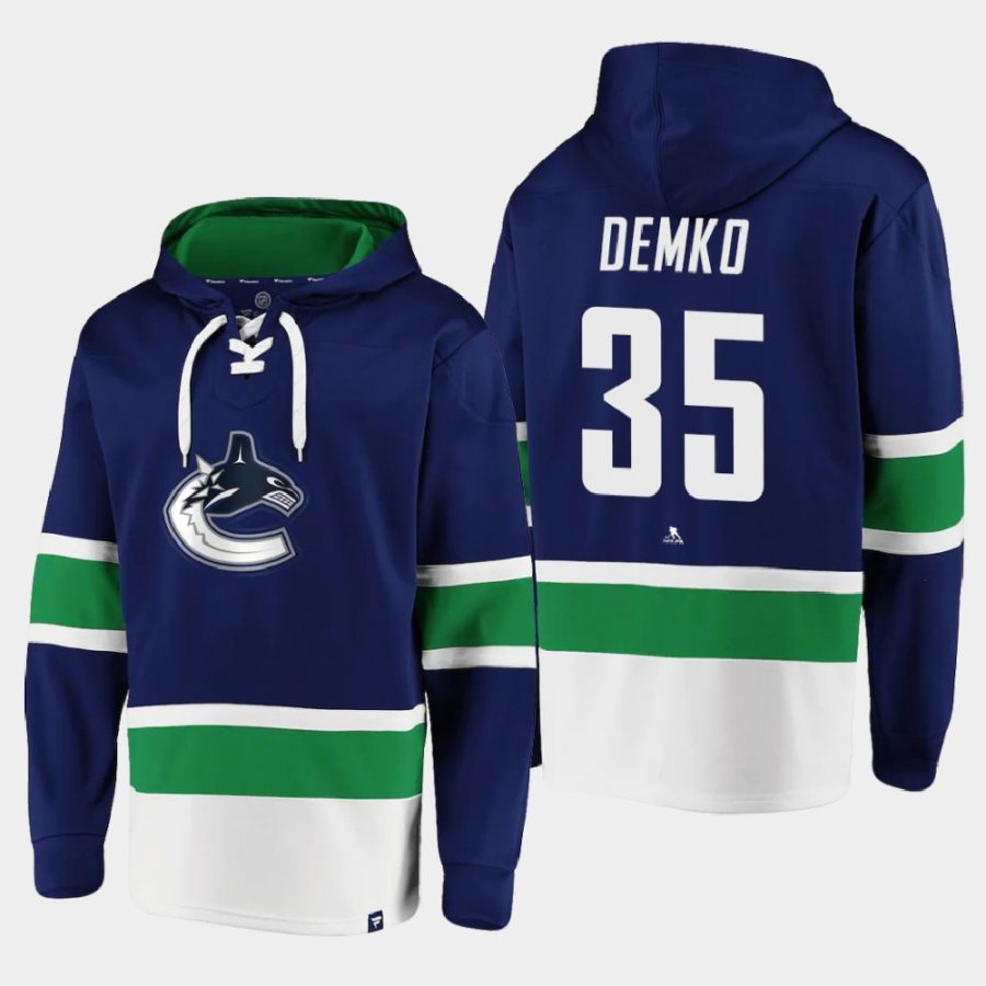 canucks thatcher demko blue dasher player lace up hoodie