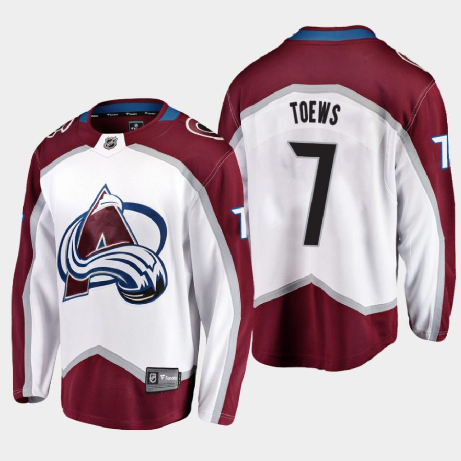 colorado avalanche devon toews away 2020 21 breakaway player jersey white