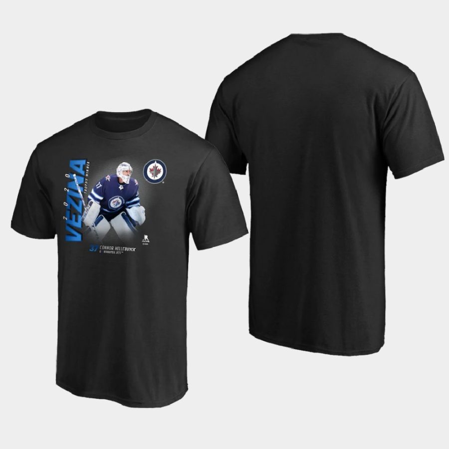 connor hellebuyck jets black 2020 vezina trophy winner t shirt