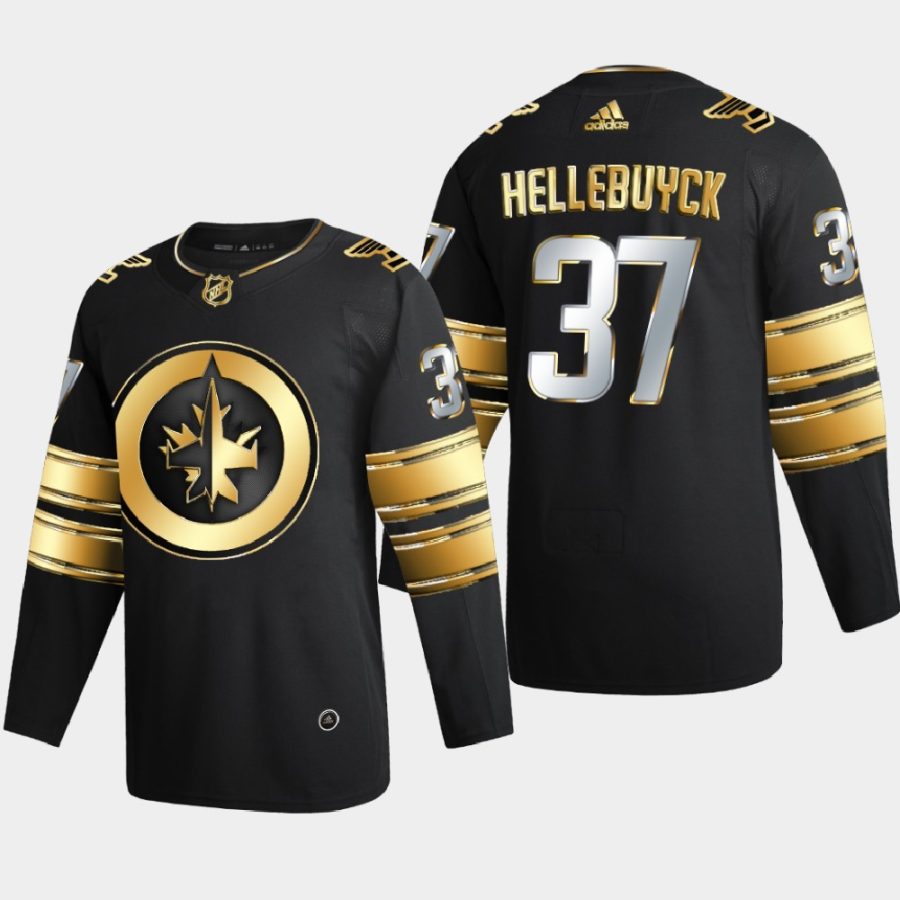 connor hellebuyck jets black golden edition limited authentic jersey