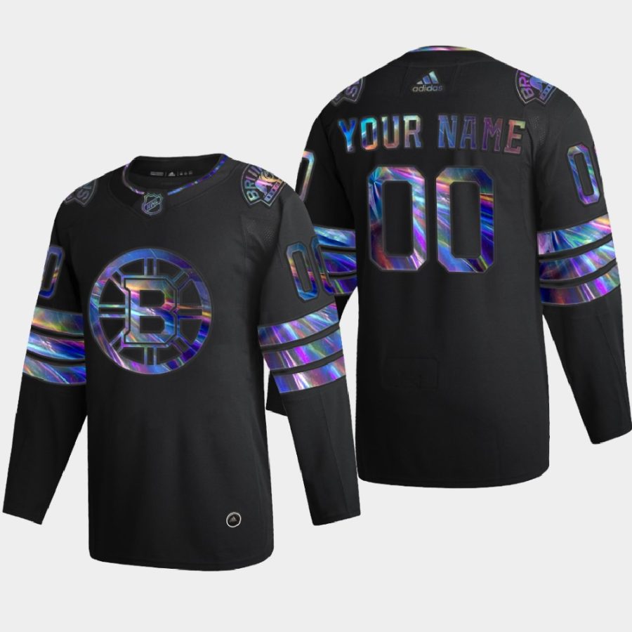 custom bruins black iridescent holographic authentic jersey