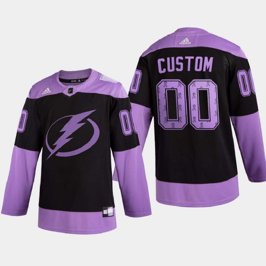 custom lightning black purple 2020 hockey fights cancer ribbons jersey