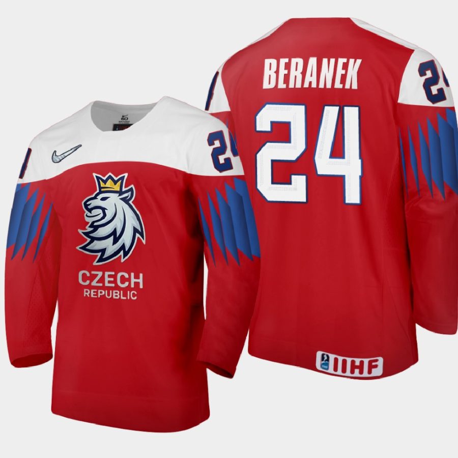 czech republic martin beranek 2021 iihf world junior championship away jersey red