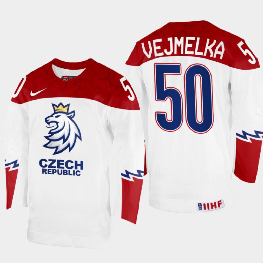 czechia hockey karel vejmelka 2022 iihf world championship home jersey white