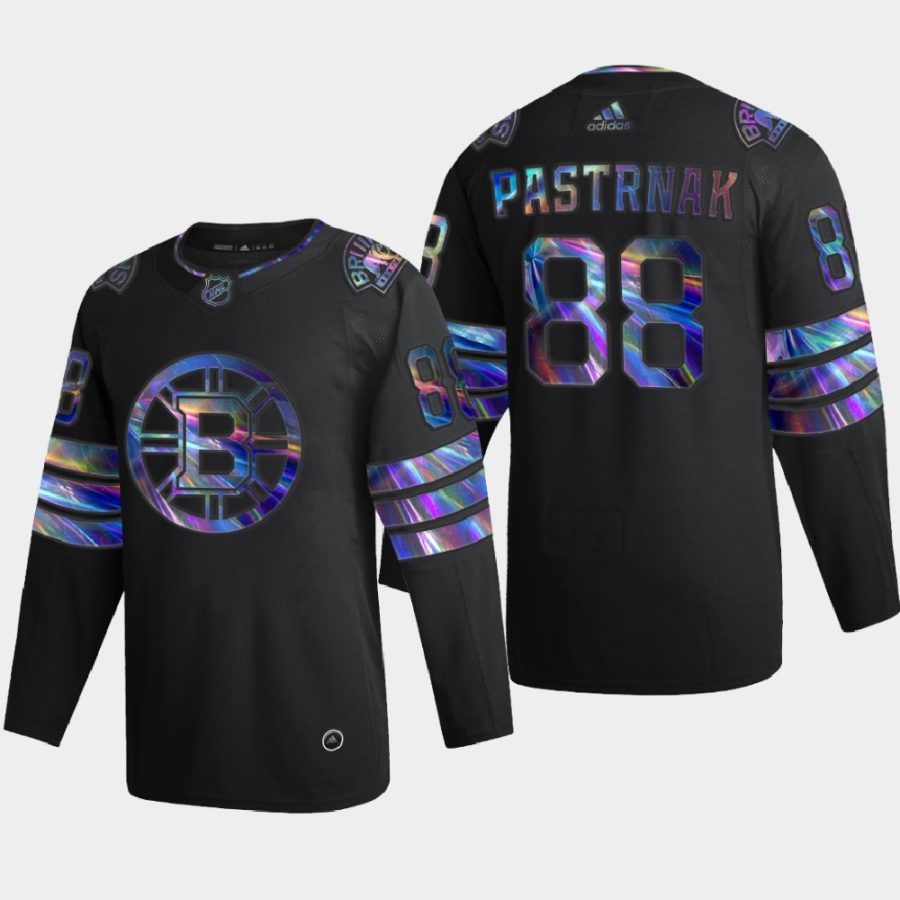 david pastrnak bruins black iridescent holographic authentic jersey