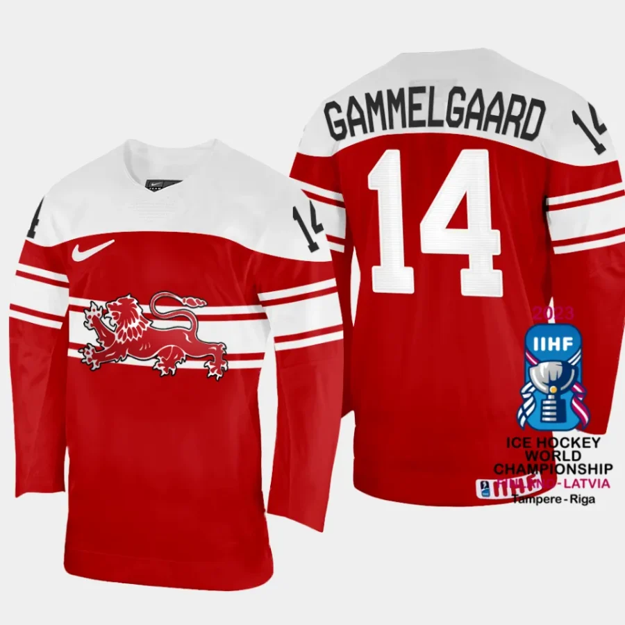 denmark hcokey jacob gammelgaard 2023 iihf world championship away jersey red