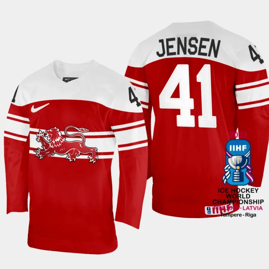 denmark hcokey jesper jensen 2023 iihf world championship away jersey red