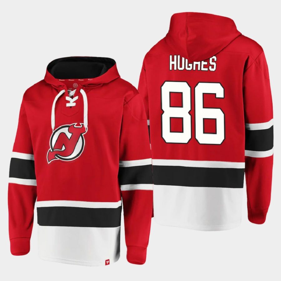 devils jack hughes red dasher player lace up hoodie