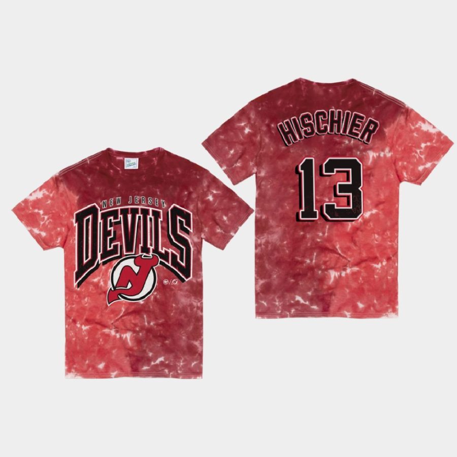 devils nico hischier red vintage tubular retro tie dye t shirt